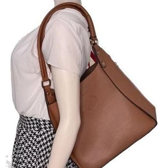 ucci Handbags - Brown Pebbled Leather Embossed Logo Tote Bag